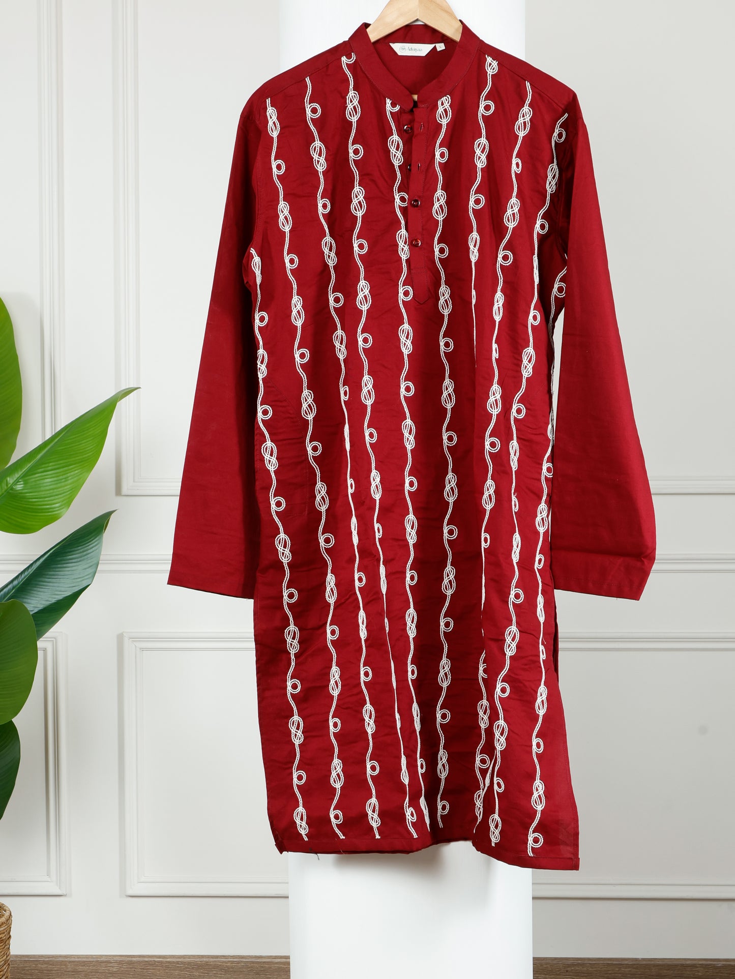 Spiral Embroidered only Kurta-Regal Maroon