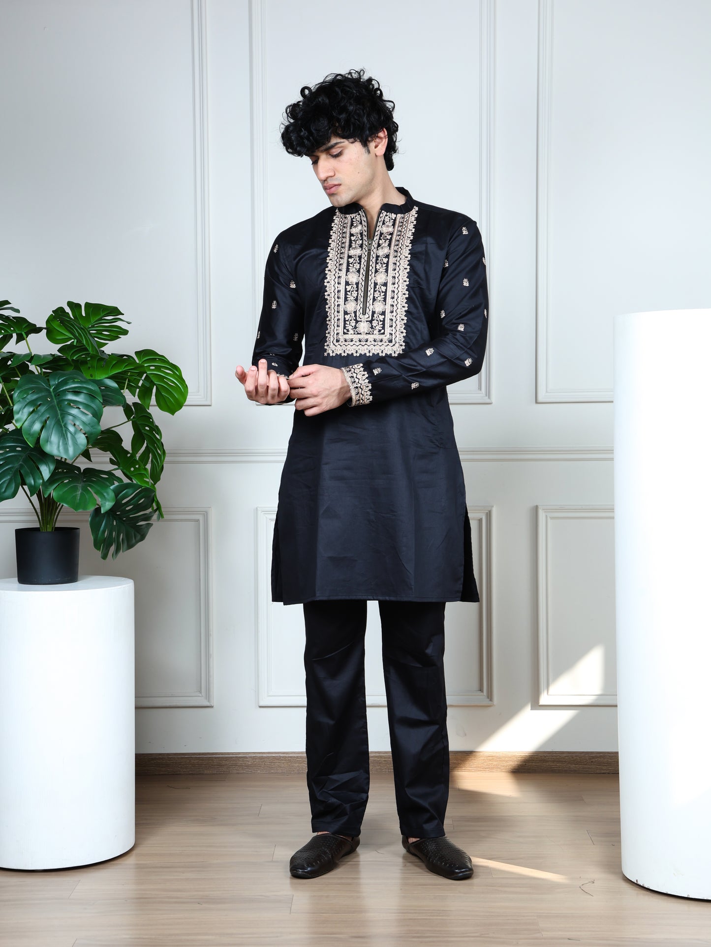 Regal Heritage Embroidered only Kurta-Black