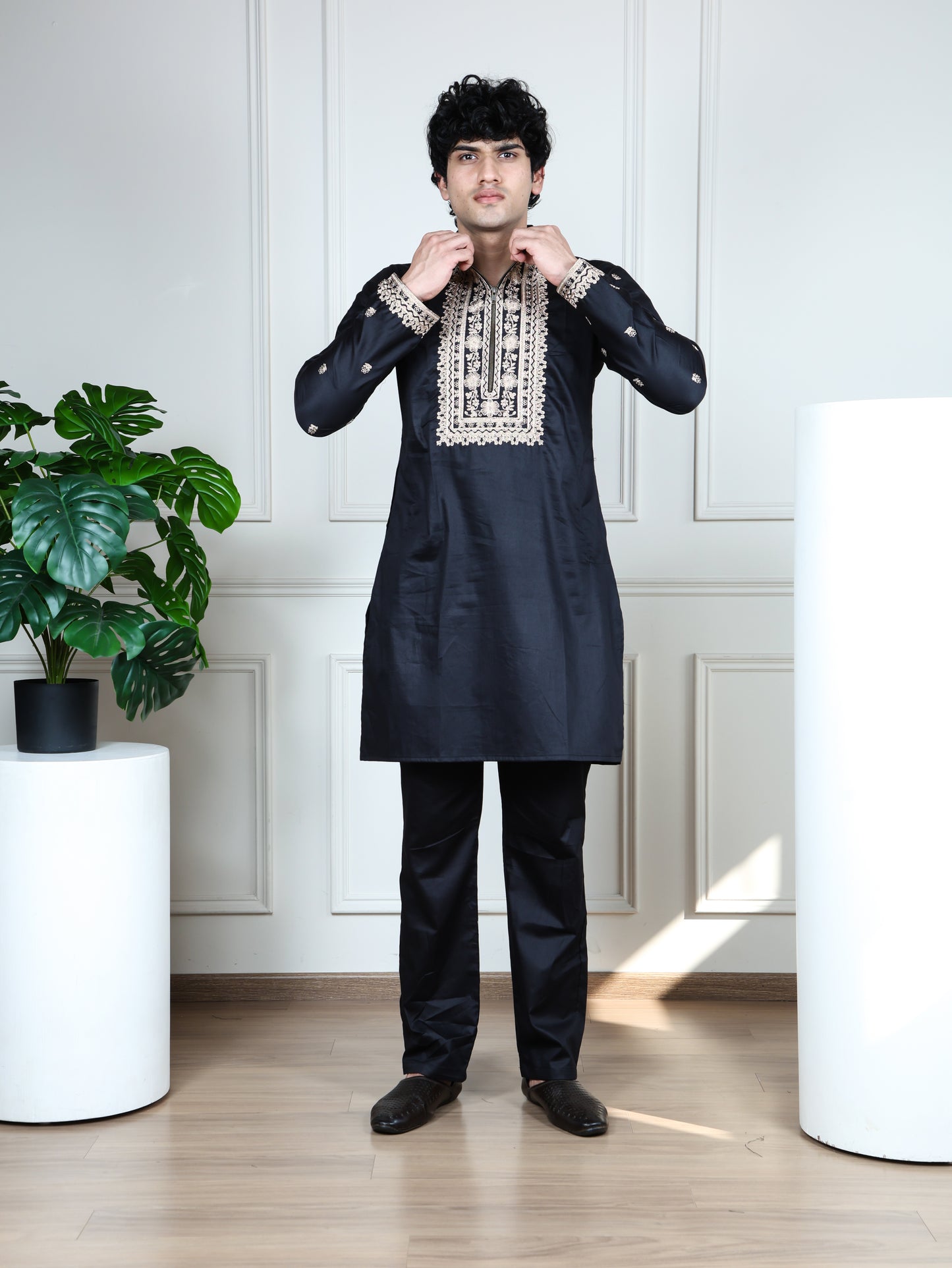 Regal Heritage Embroidered only Kurta-Black