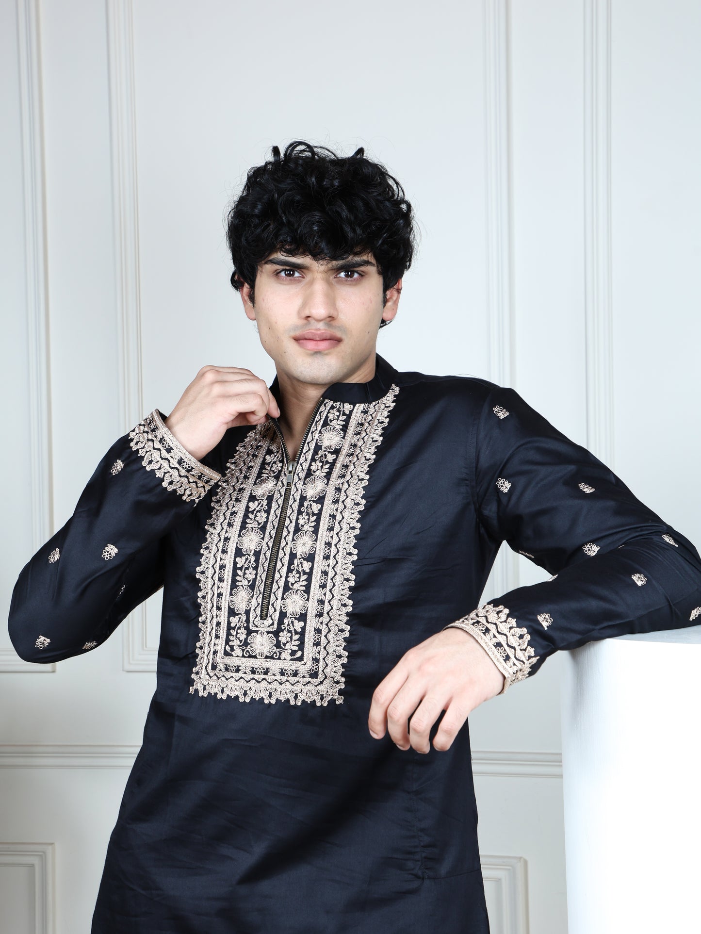 Regal Heritage Embroidered only Kurta-Black