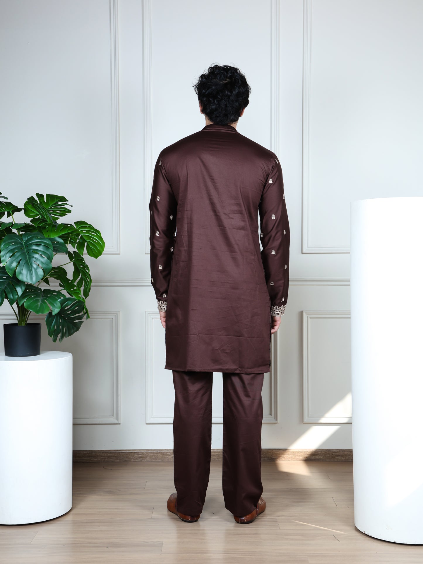 Regal Heritage Embroidered  Kurta and Pant Set-Brown