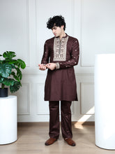 Regal Heritage Embroidered  Kurta and Pant Set-Brown