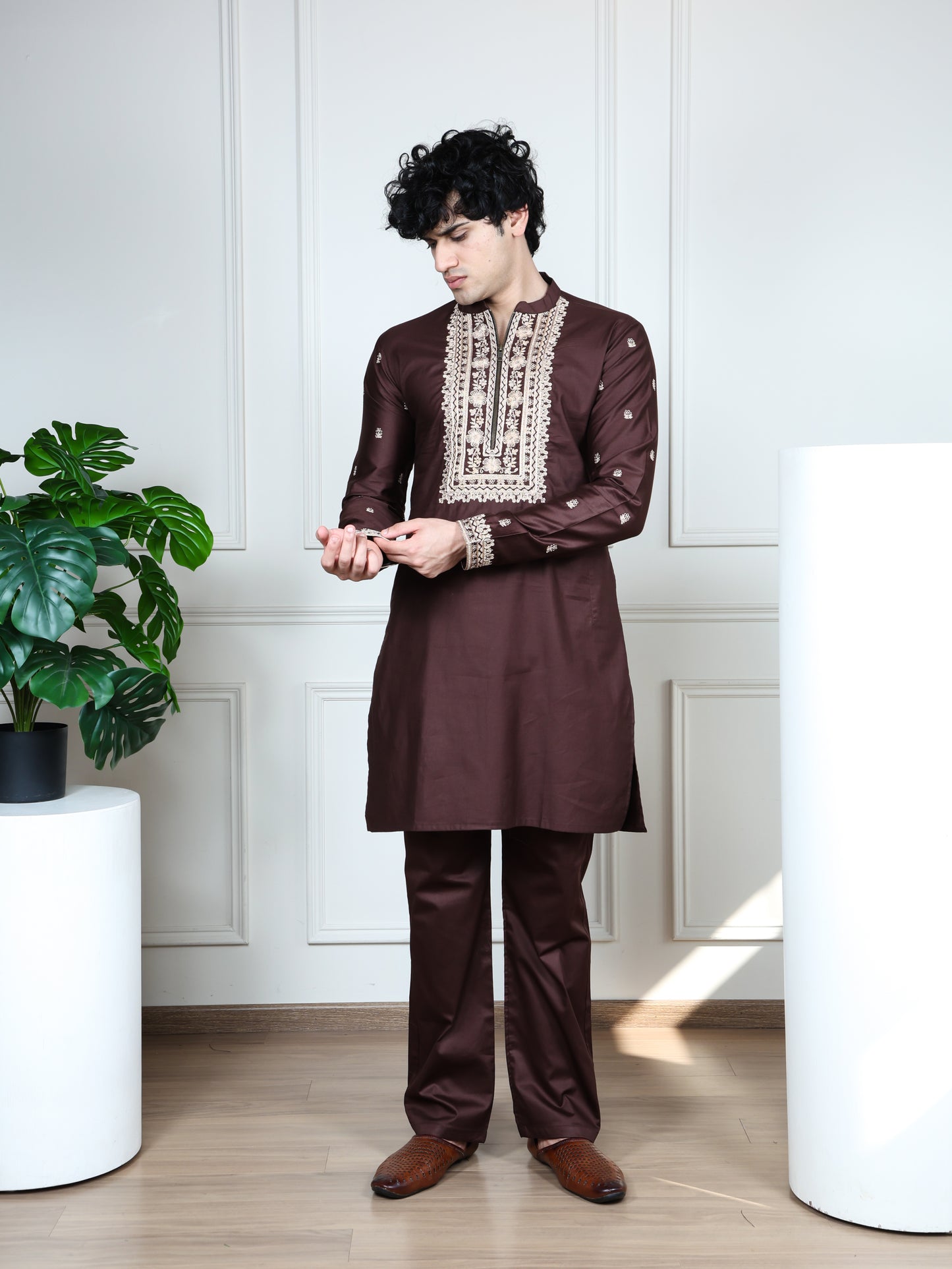Regal Heritage Embroidered only Kurta-Brown