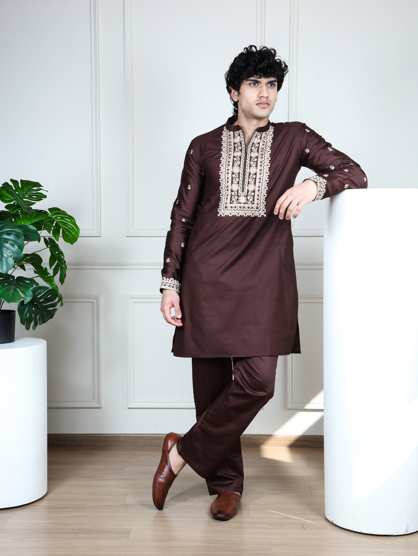 Regal Heritage Embroidered only Kurta-Brown