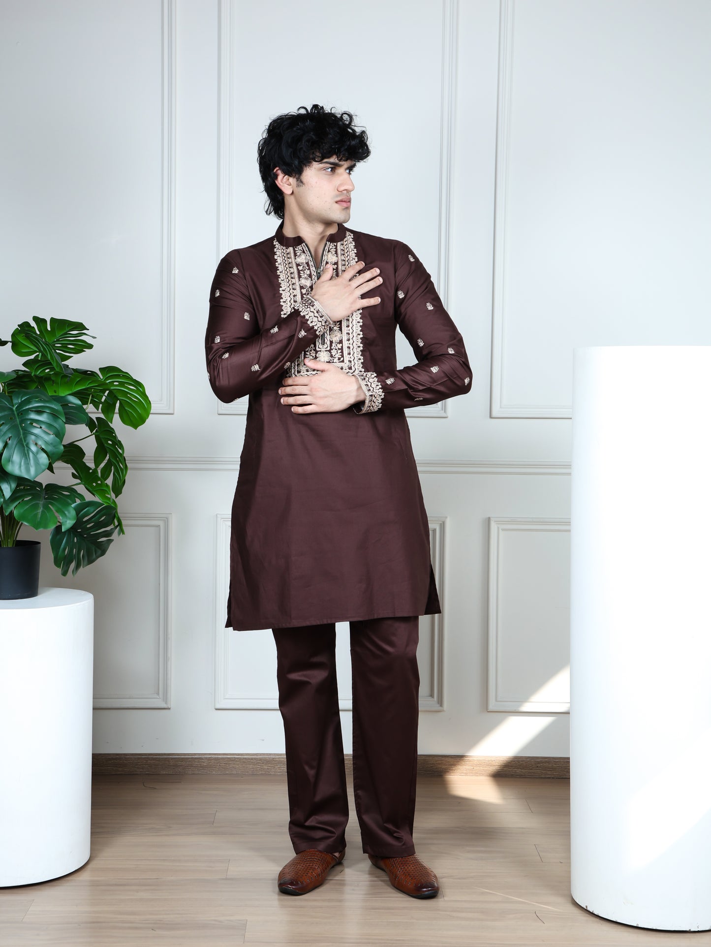 Regal Heritage Embroidered only Kurta-Brown
