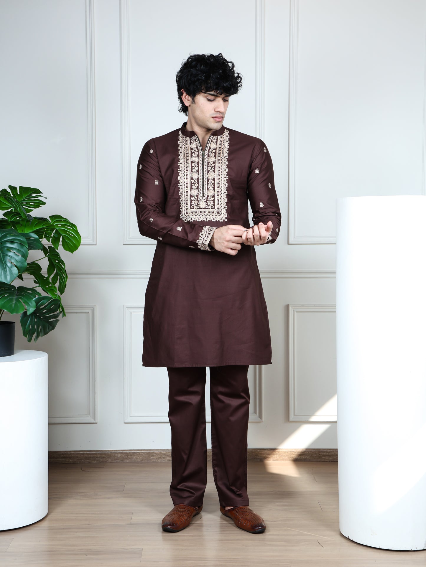 Regal Heritage Embroidered only Kurta-Brown