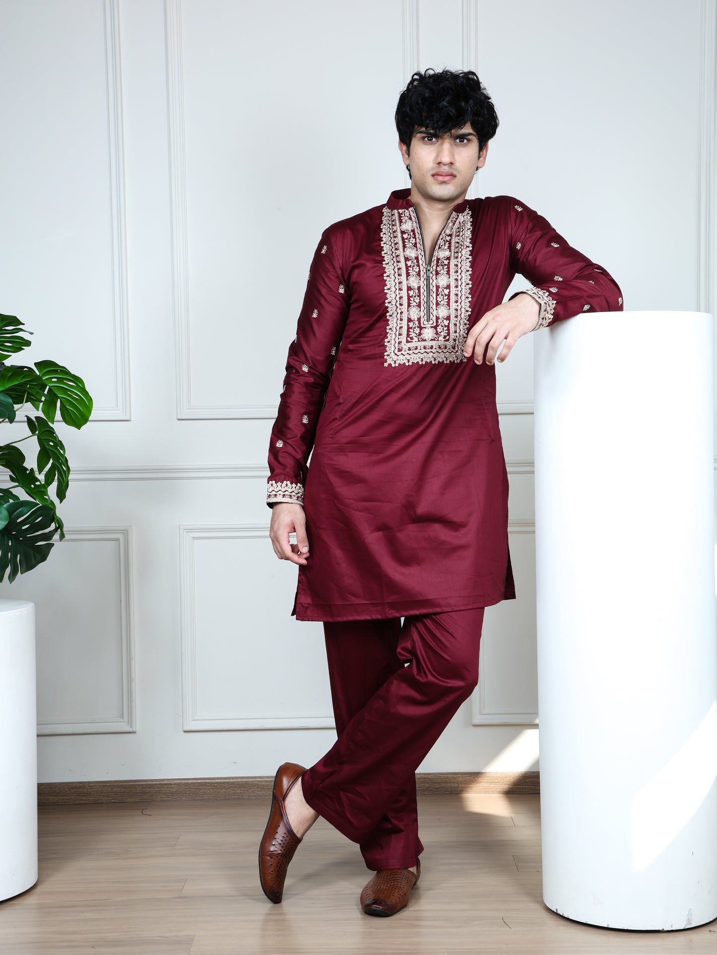 Regal Heritage Embroidered only Kurta-Maroon