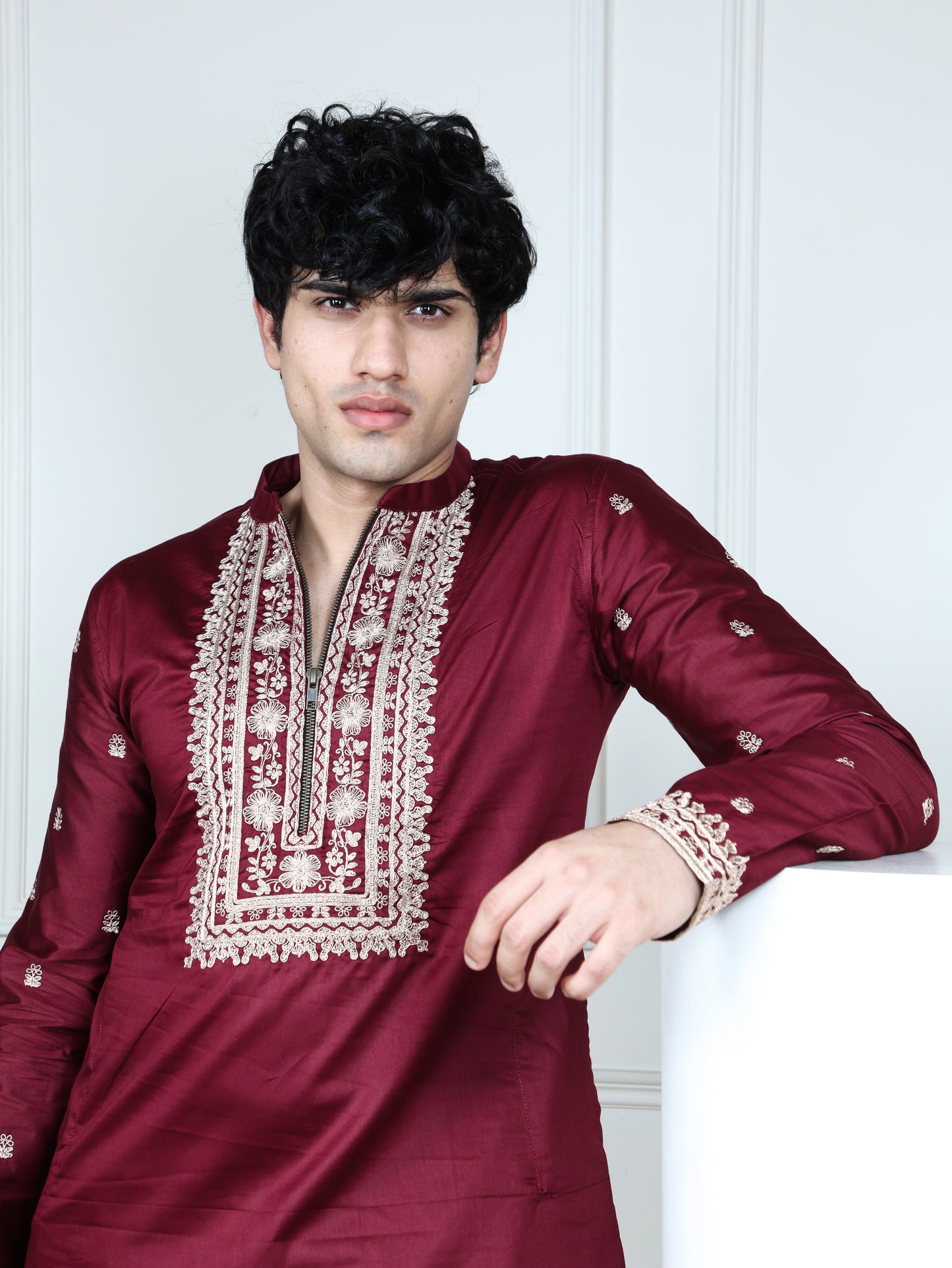 Regal Heritage Embroidered only Kurta-Maroon