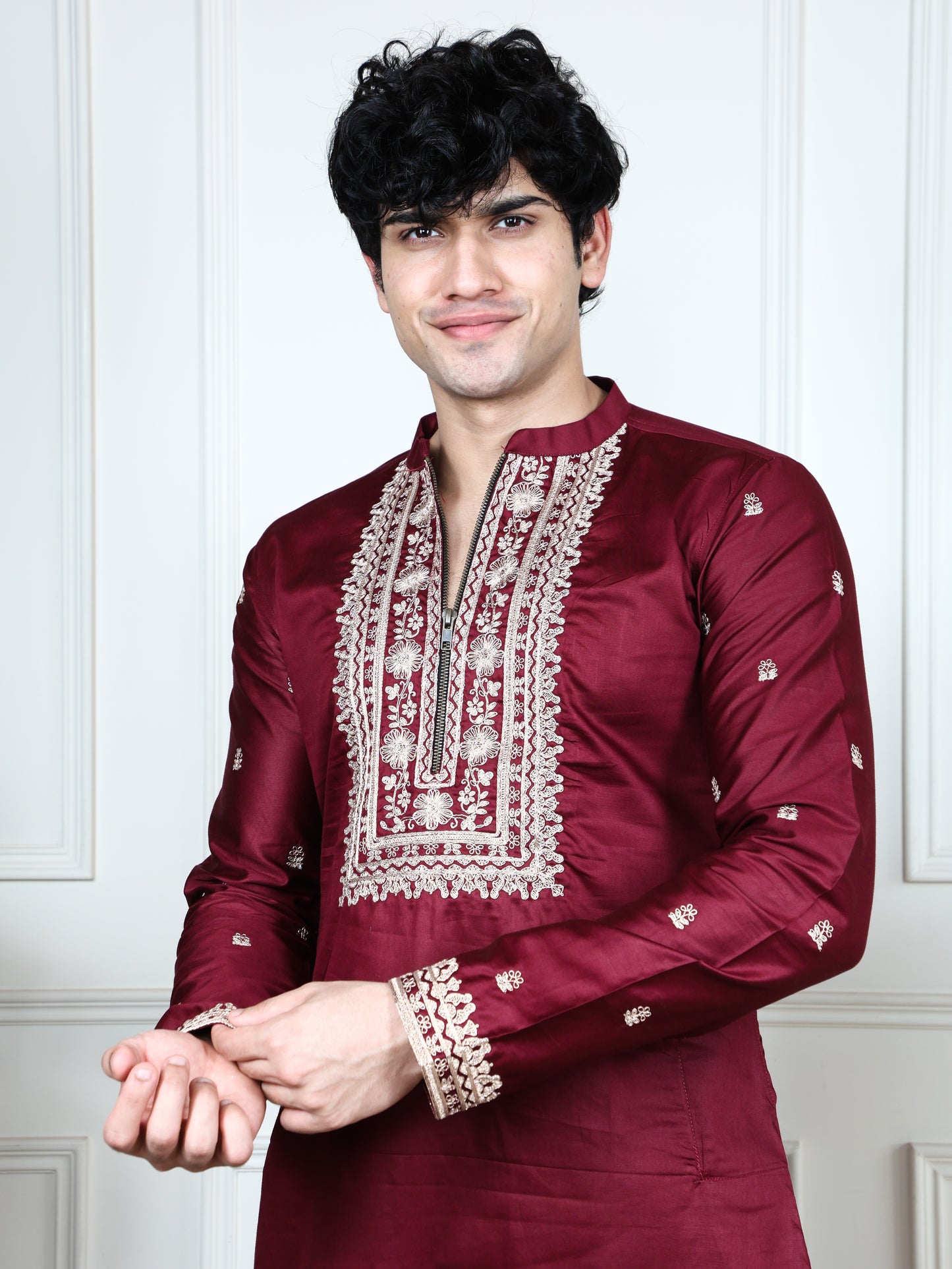 Regal Heritage Embroidered only Kurta-Maroon