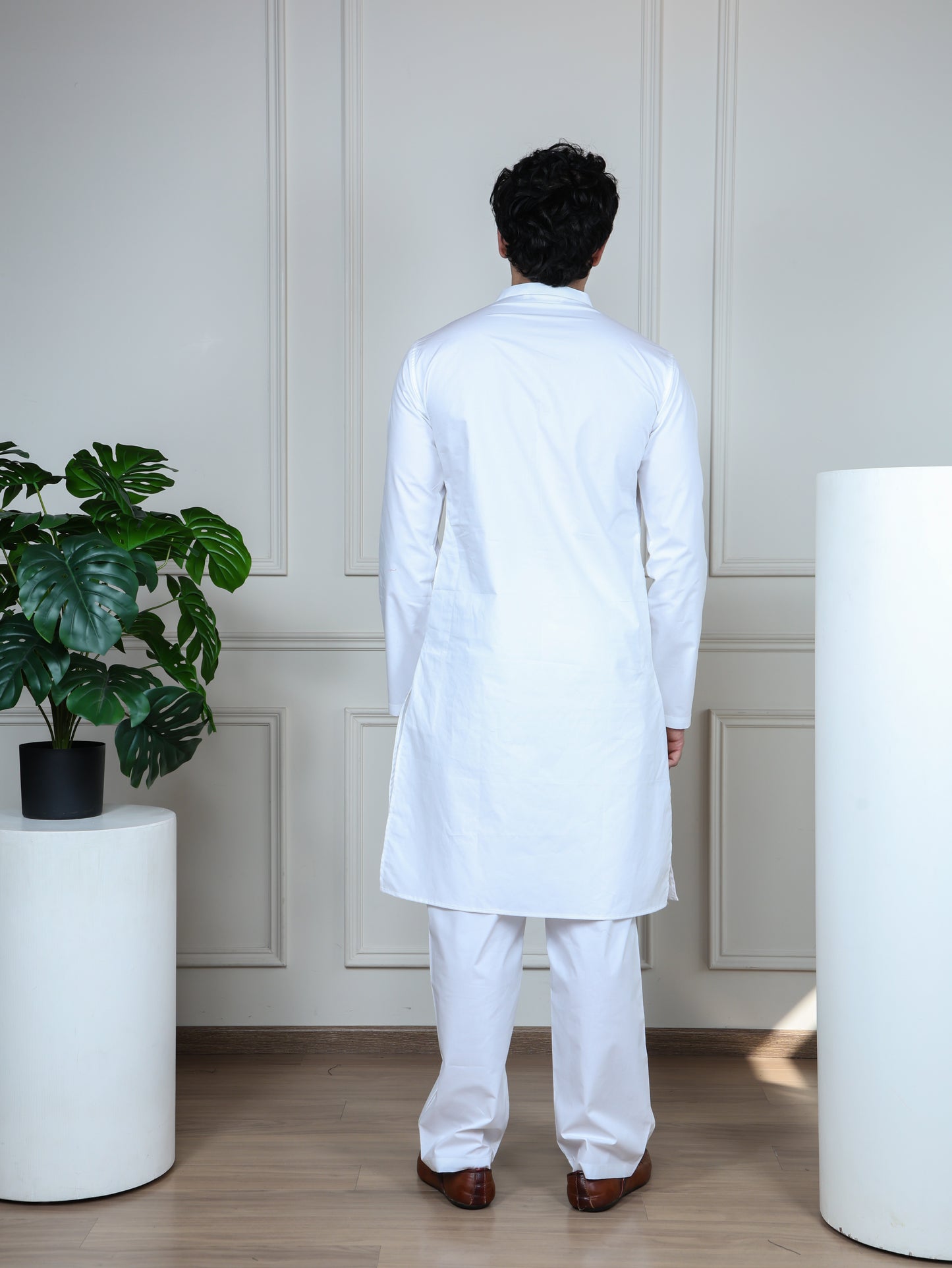 Floral Embroidered Only Kurta-White