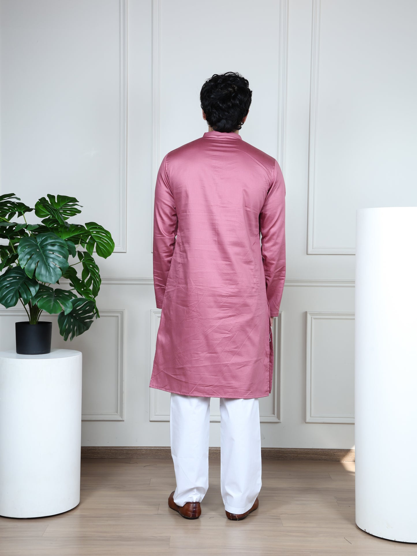 Floral Embroidered Kurta and Pant Set-Pink