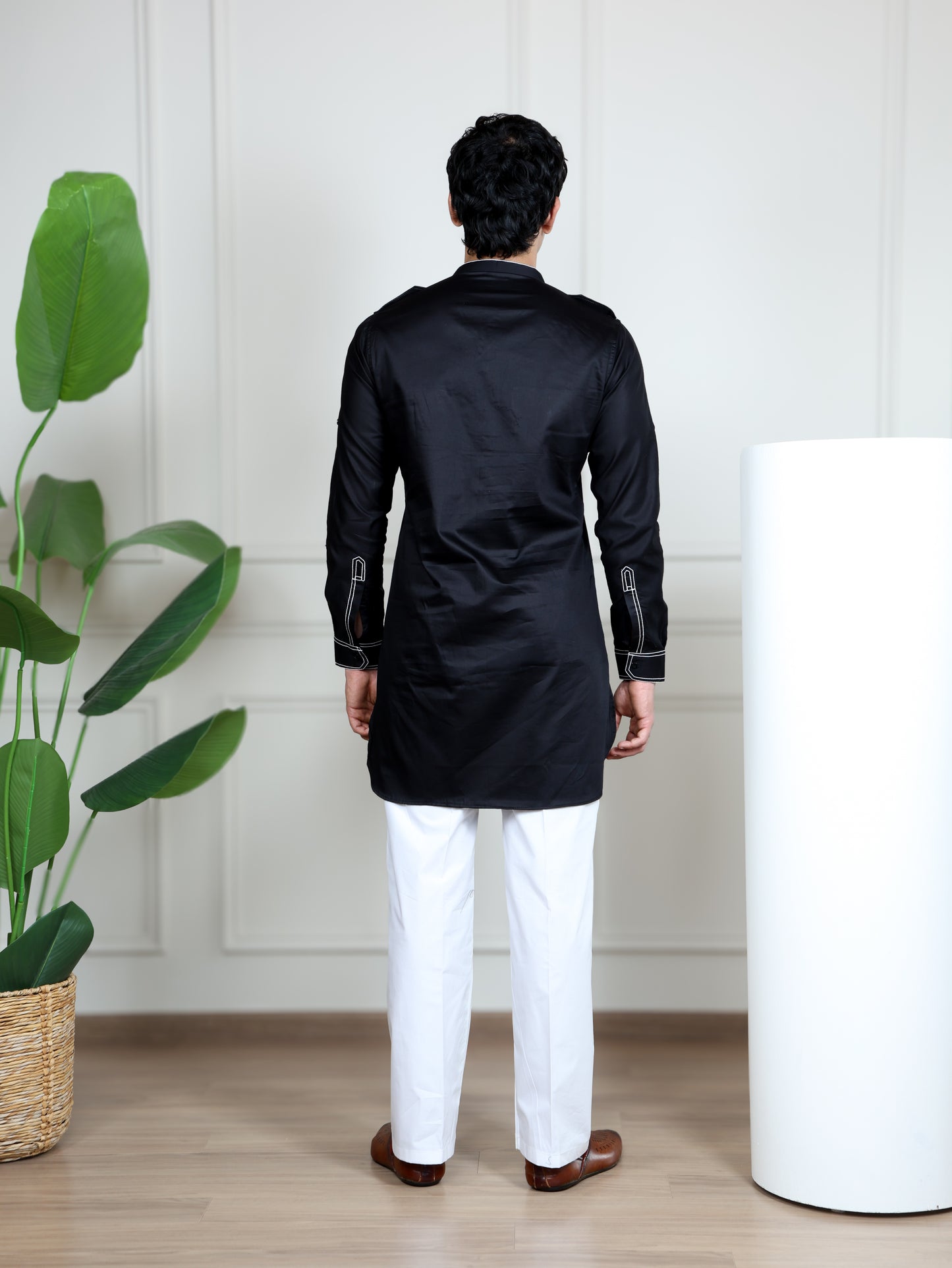 Urban Heritage Kurta & Straight Pant Set-Black