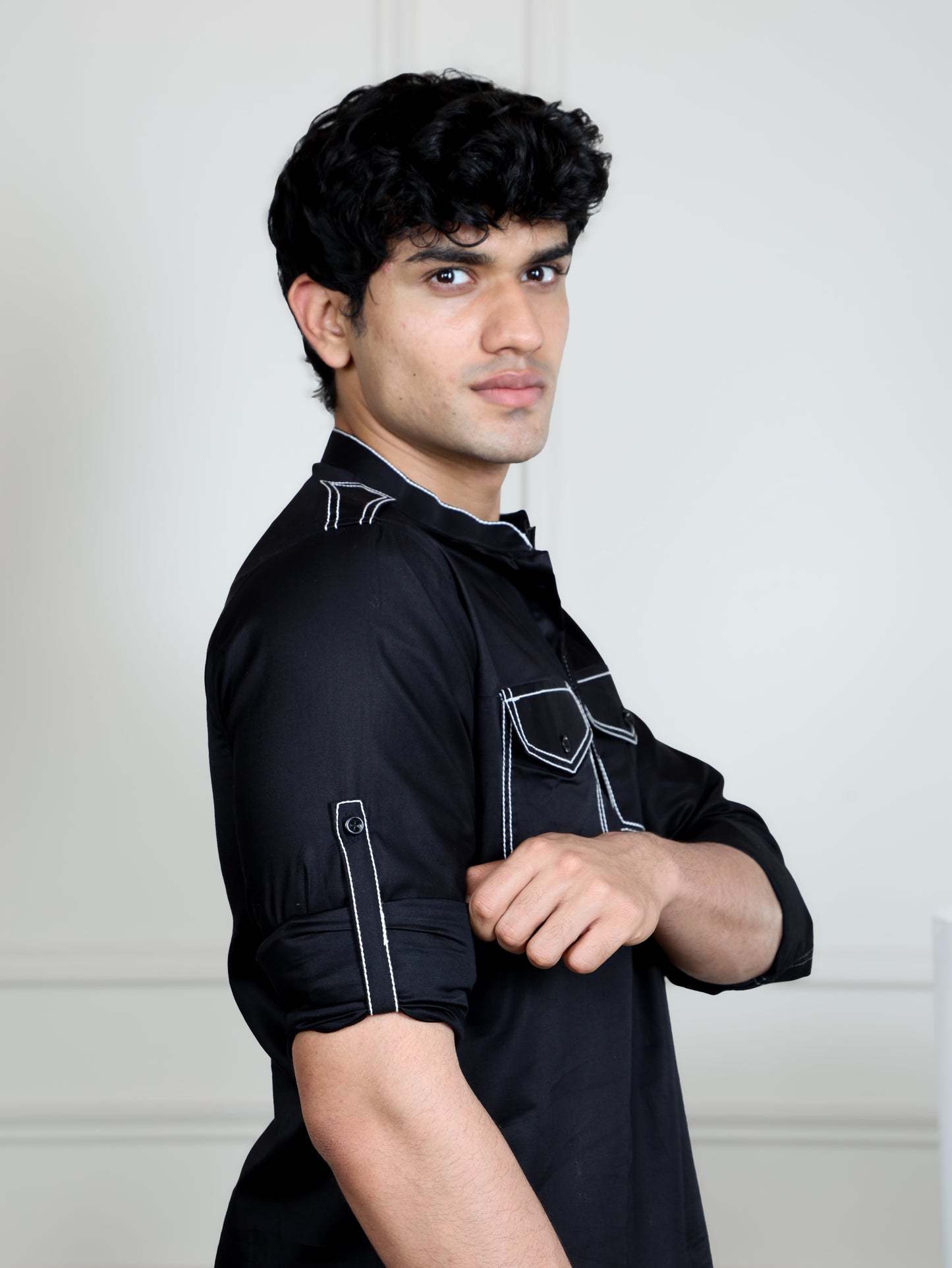 Urban Heritage Kurta & Straight Pant Set-Black