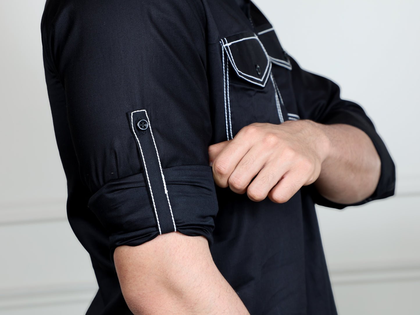 Urban Heritage Kurta & Straight Pant Set-Black