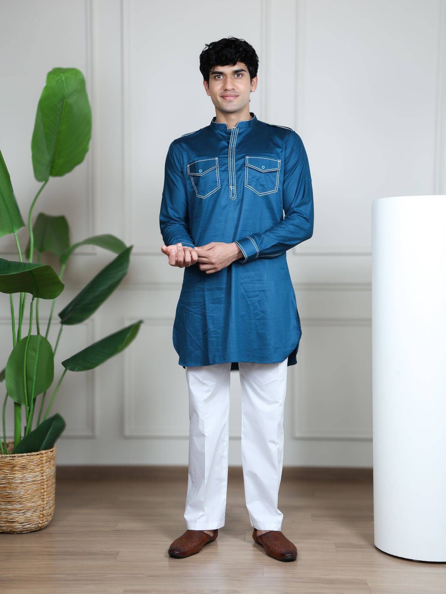 Urban Heritage Kurta & Straight Pant Set-Blue
