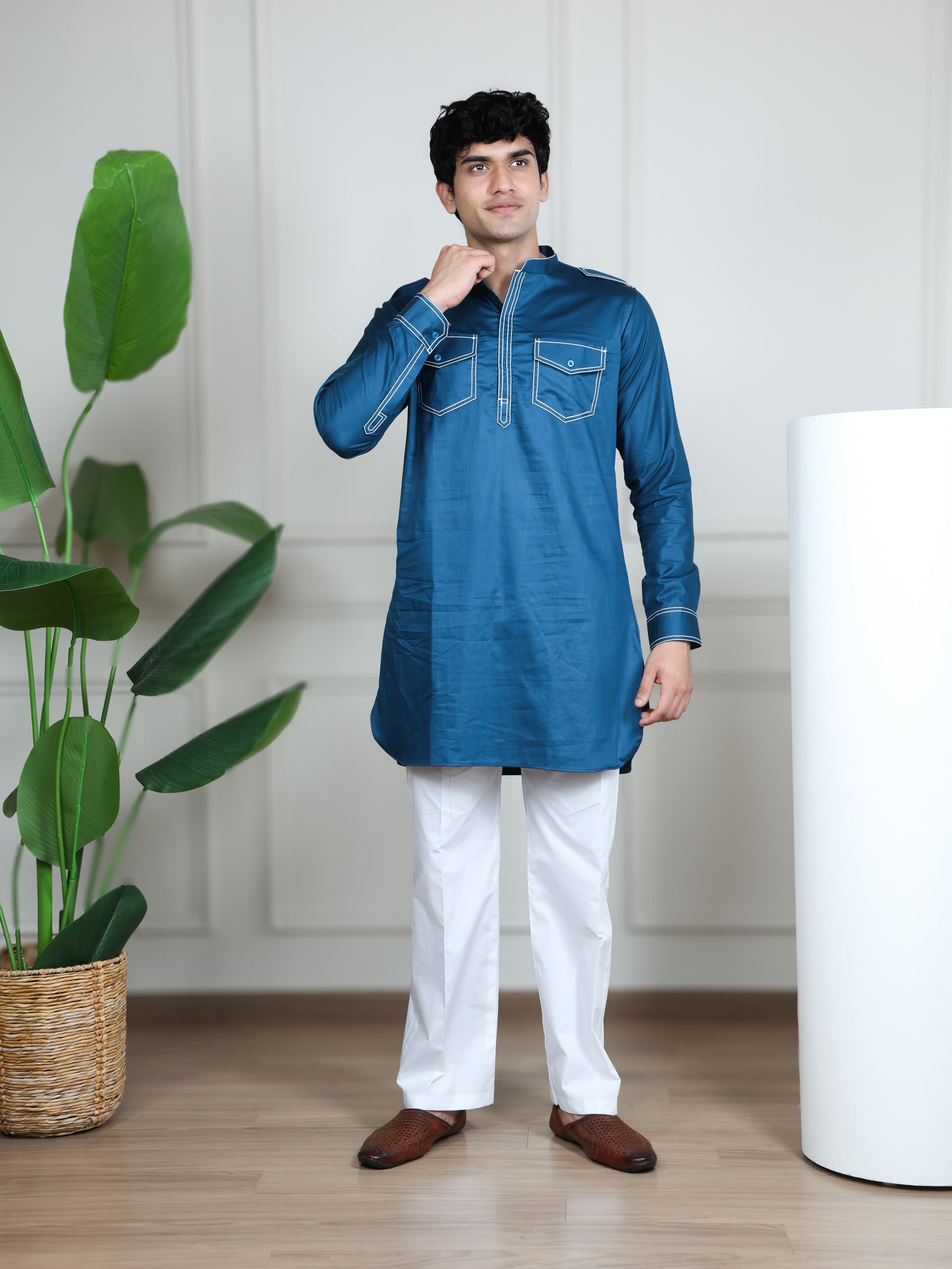 Urban Heritage Kurta & Straight Pant Set-Blue