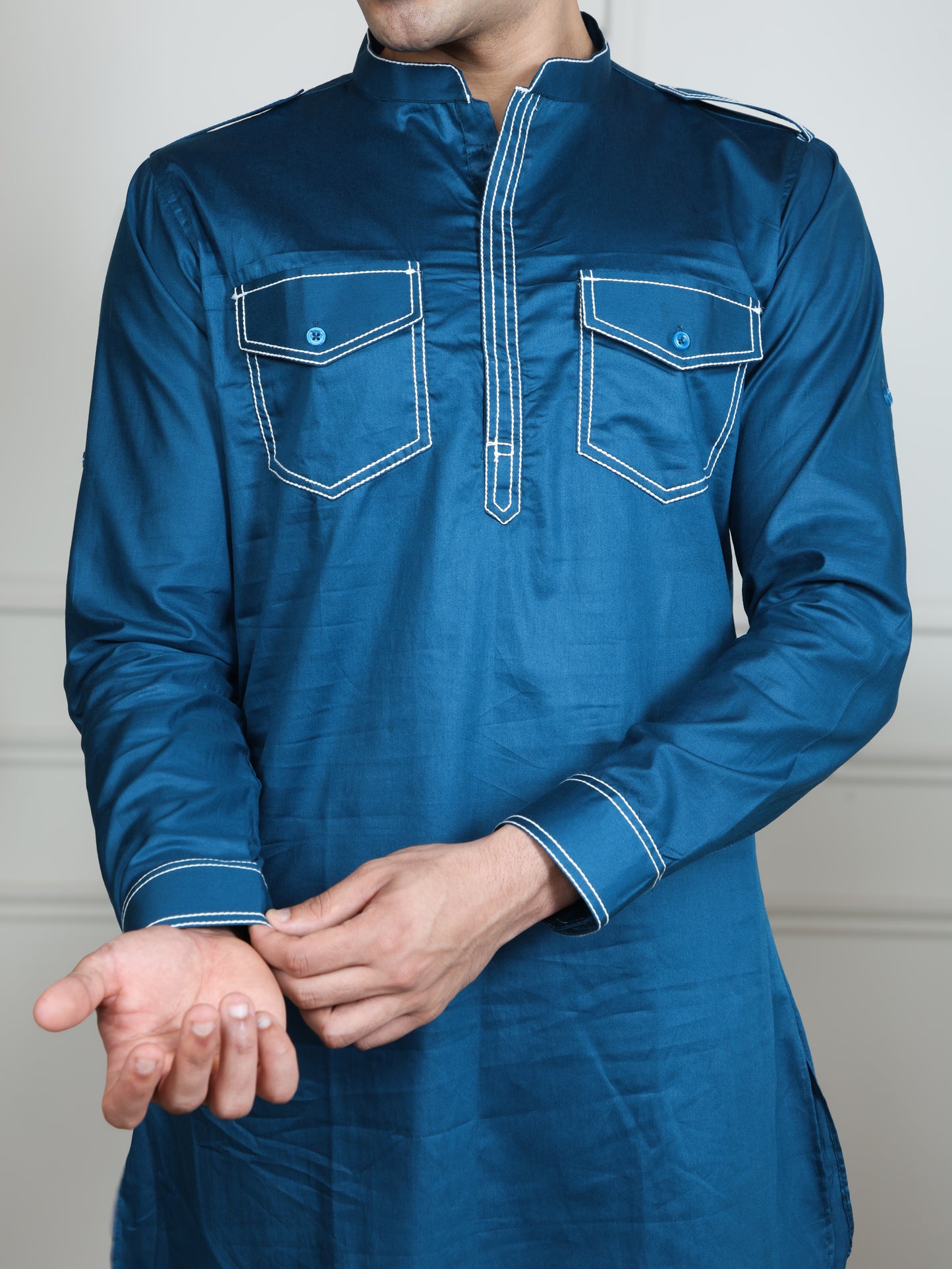 Urban Heritage Kurta & Straight Pant Set-Blue