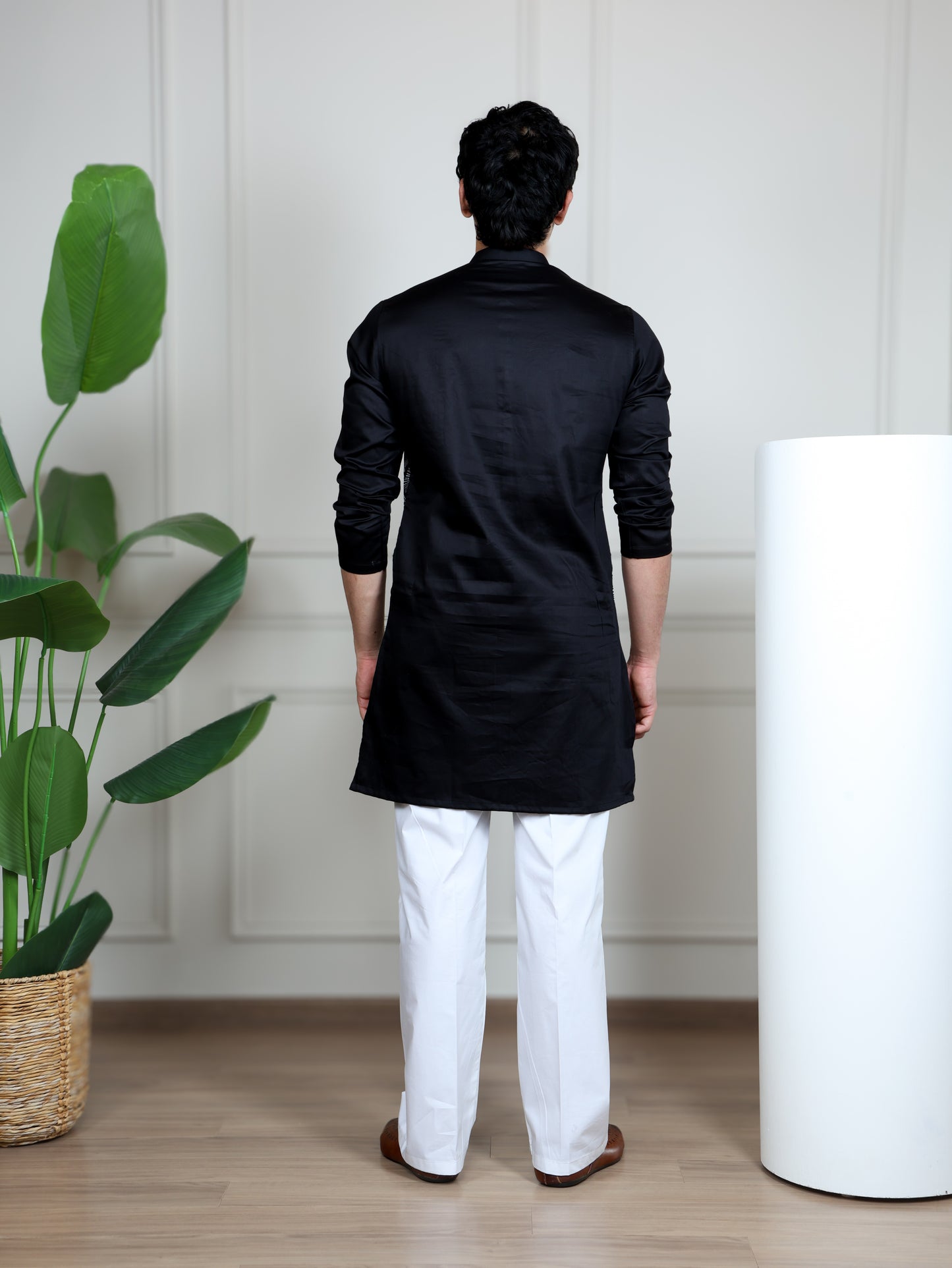 Motif Short Kurta Set-Black