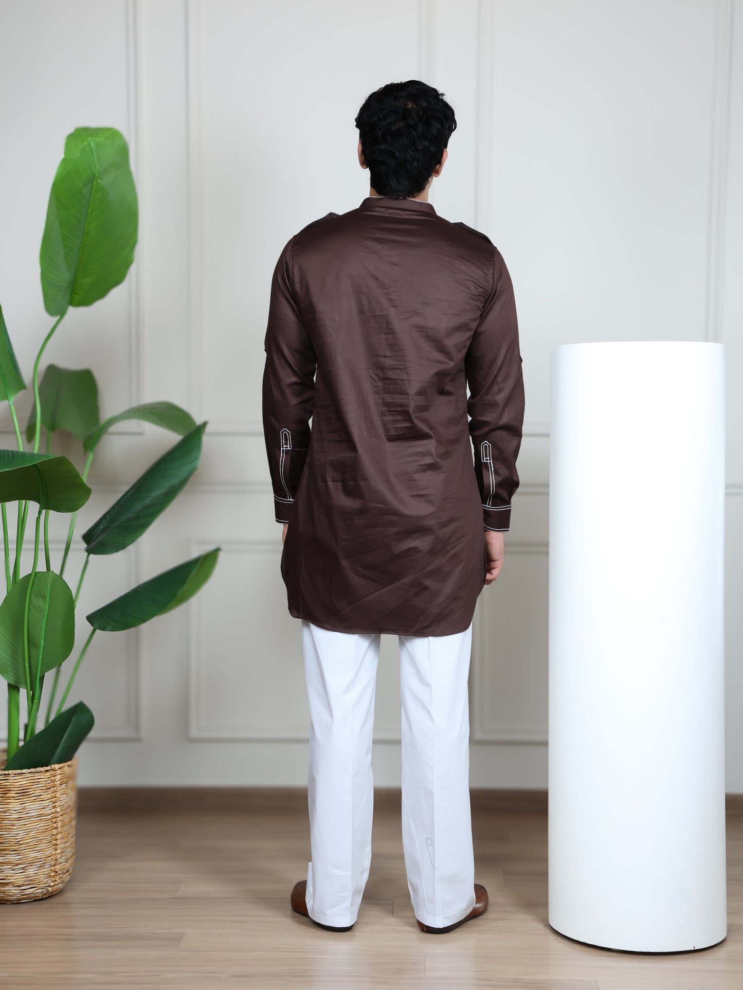 Urban Heritage Kurta & Straight Pant Set-Brown