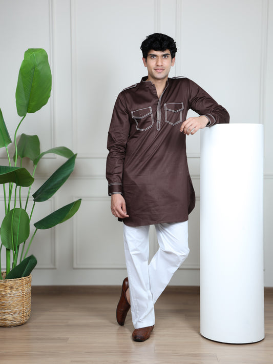 Urban Heritage Kurta & Straight Pant Set-Brown