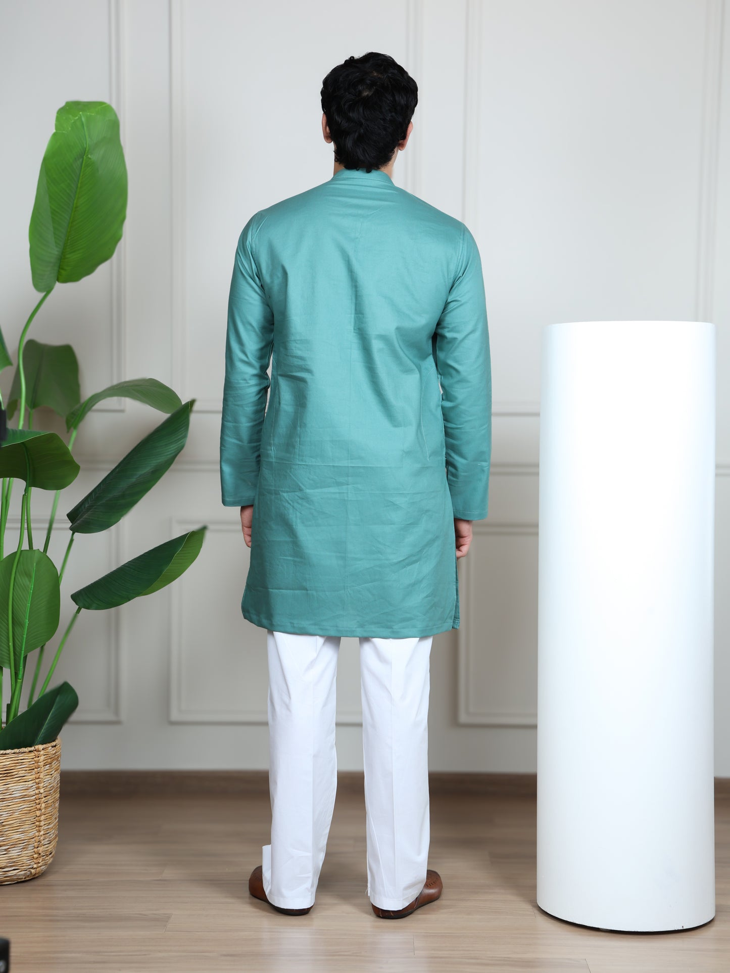 Motif Short Kurta Set-Light Blue