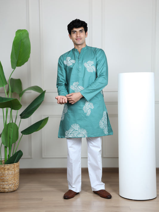 Motif Short Kurta Set-Light Blue