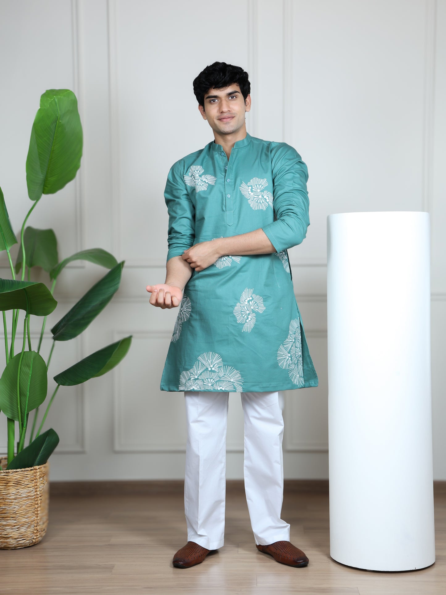 Motif Short Kurta Set-Light Blue