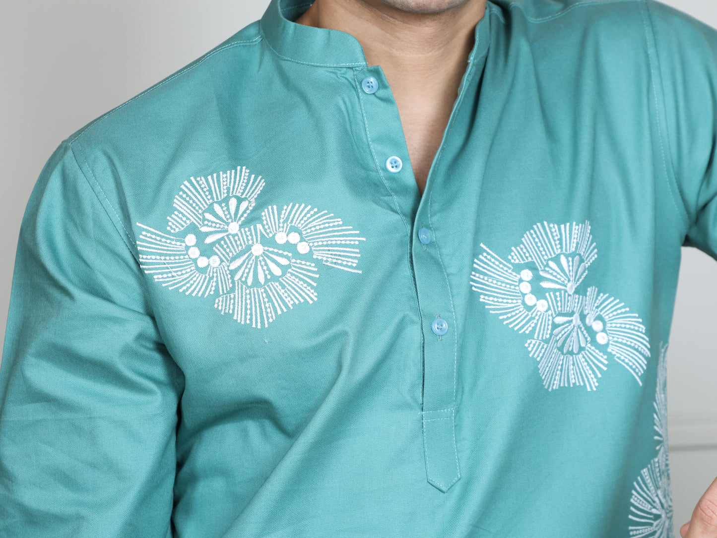 Motif Short Kurta Set-Light Blue