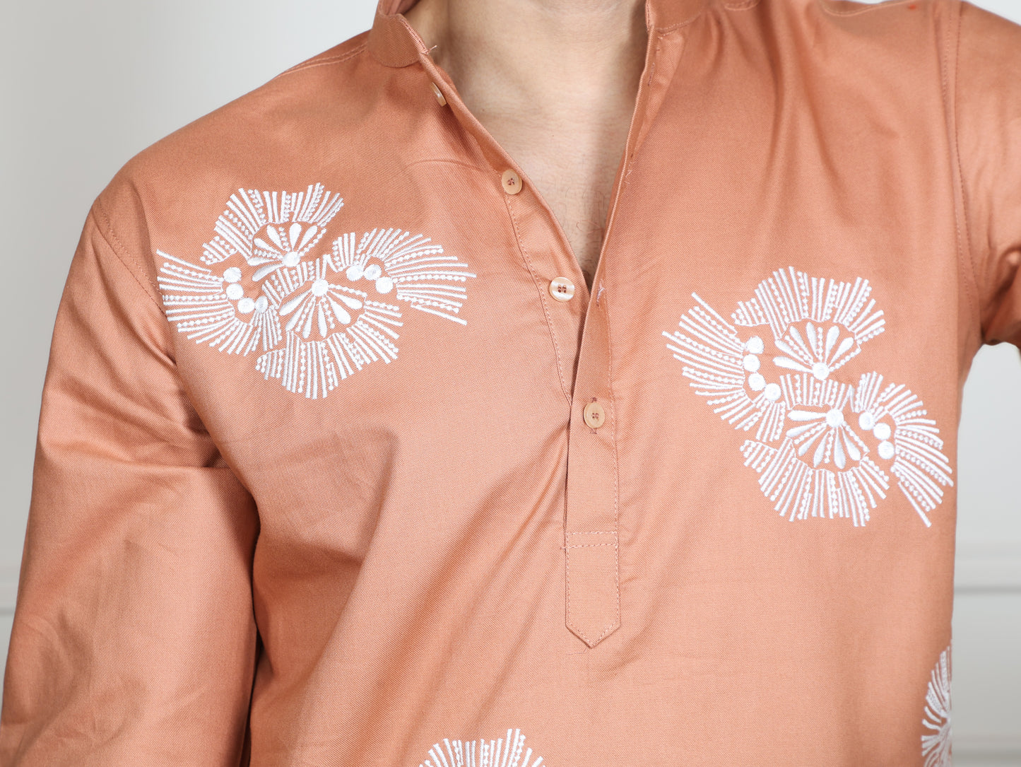 Motif Short Kurta Set-Peach