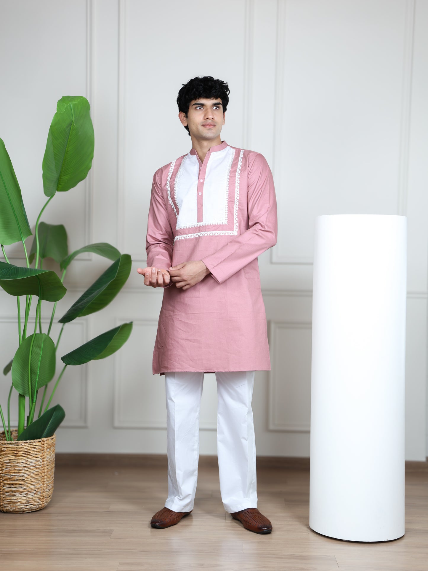 Ivory Panel Signature Kurta Ensemble-Pink