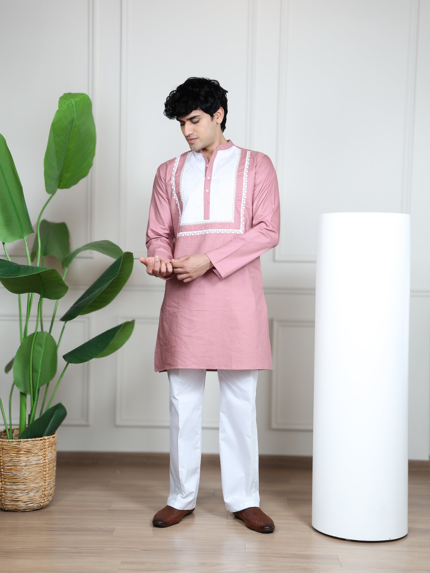 Ivory Panel Signature Kurta Ensemble-Pink