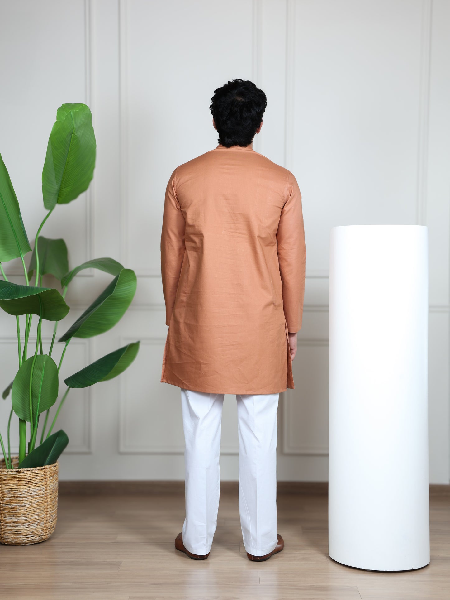 Ivory Panel Signature Kurta Ensemble-Peach