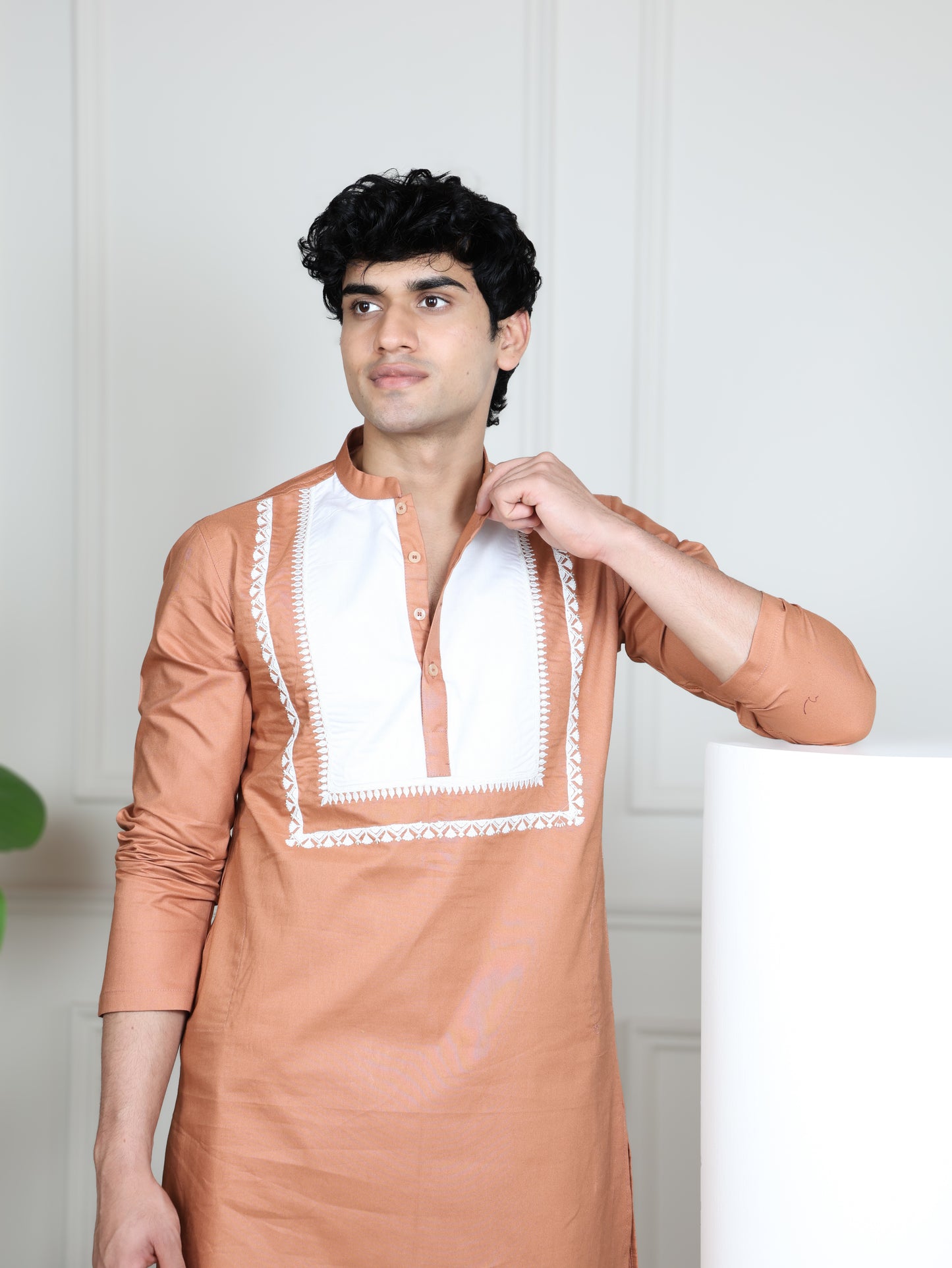 Ivory Panel Signature Kurta Ensemble-Peach
