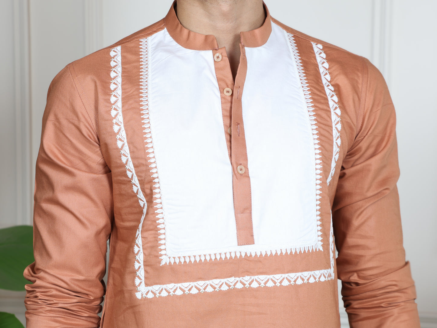 Ivory Panel Signature Kurta Ensemble-Peach