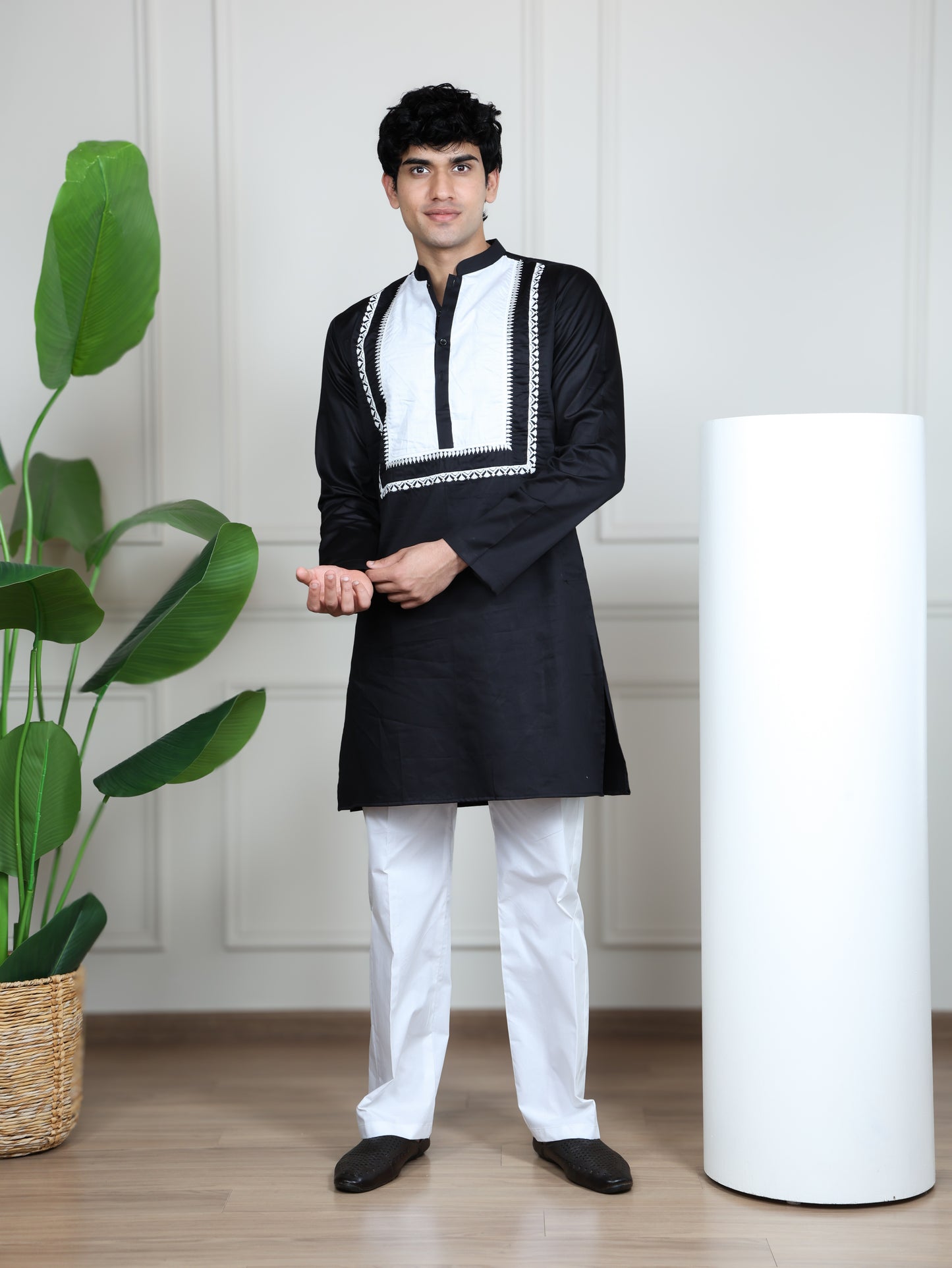 Ivory Panel Signature Kurta Ensemble-Black