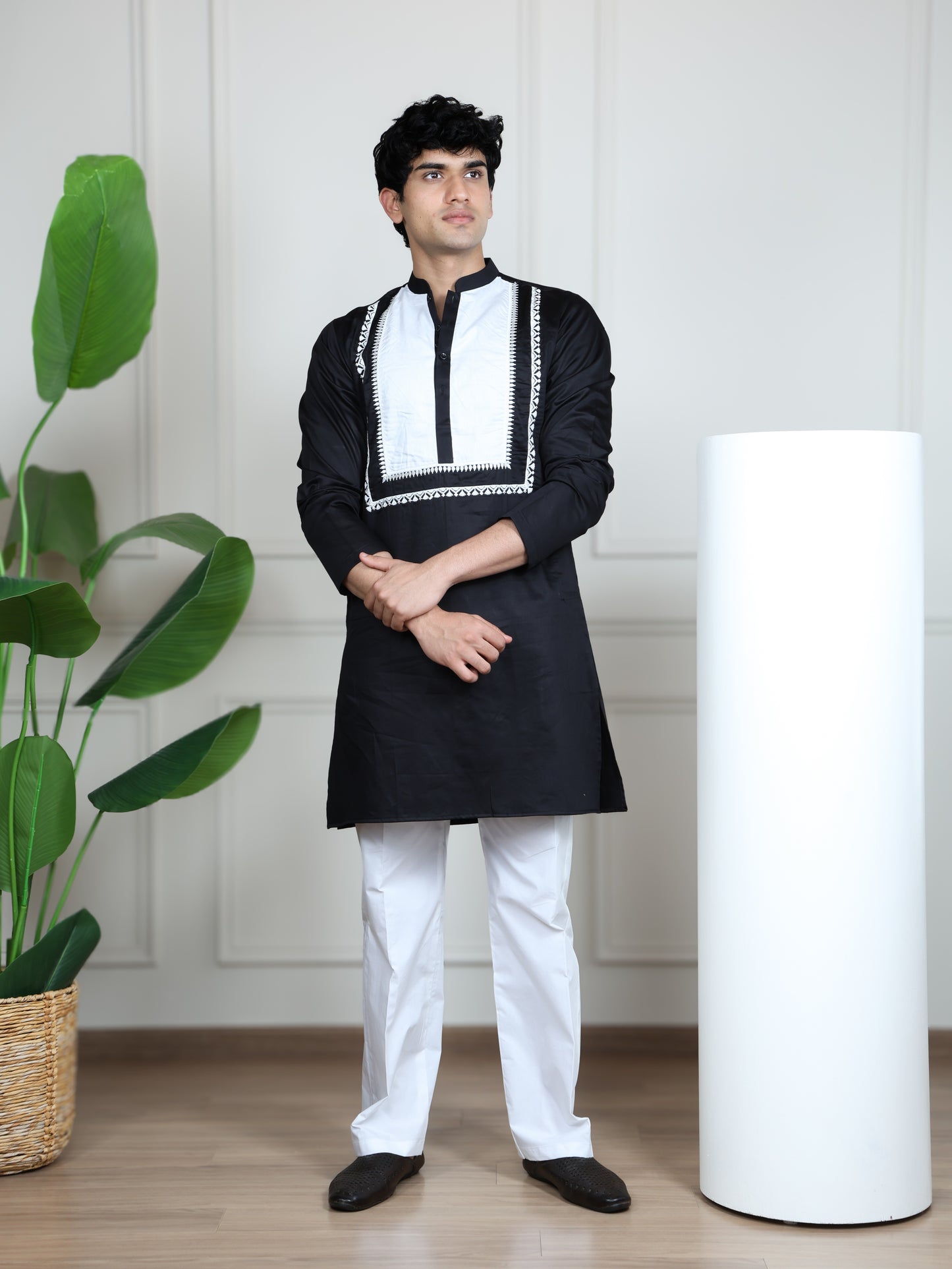 Ivory Panel Signature Kurta Ensemble-Black