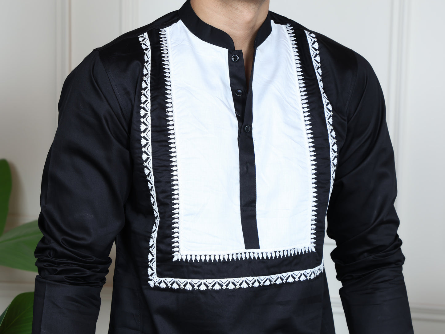 Ivory Panel Signature Kurta Ensemble-Black