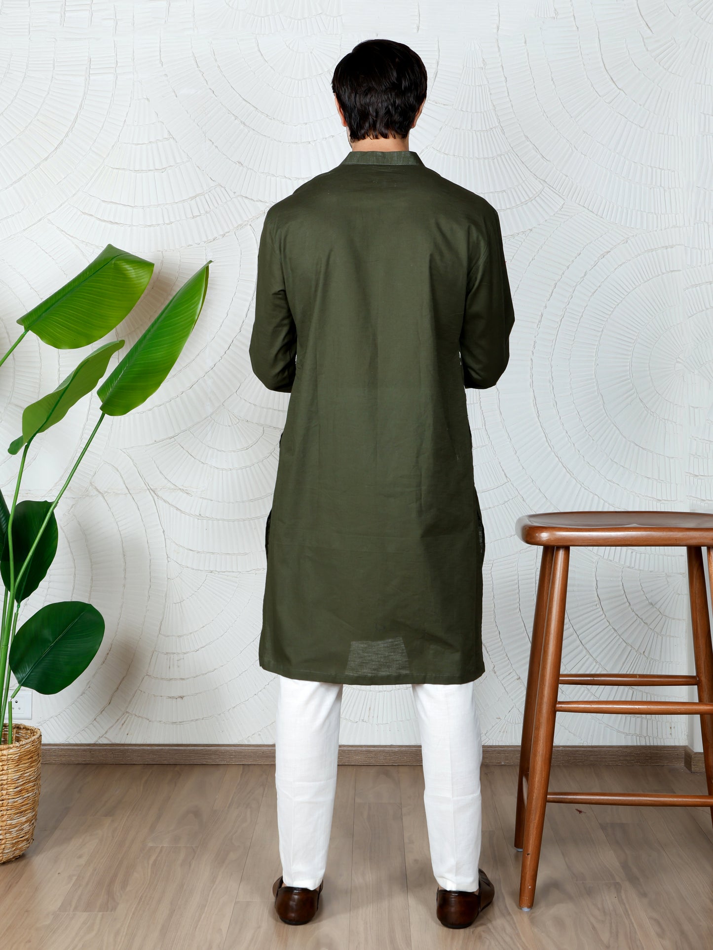 Spiral Embroidered only Kurta-Regal Olive