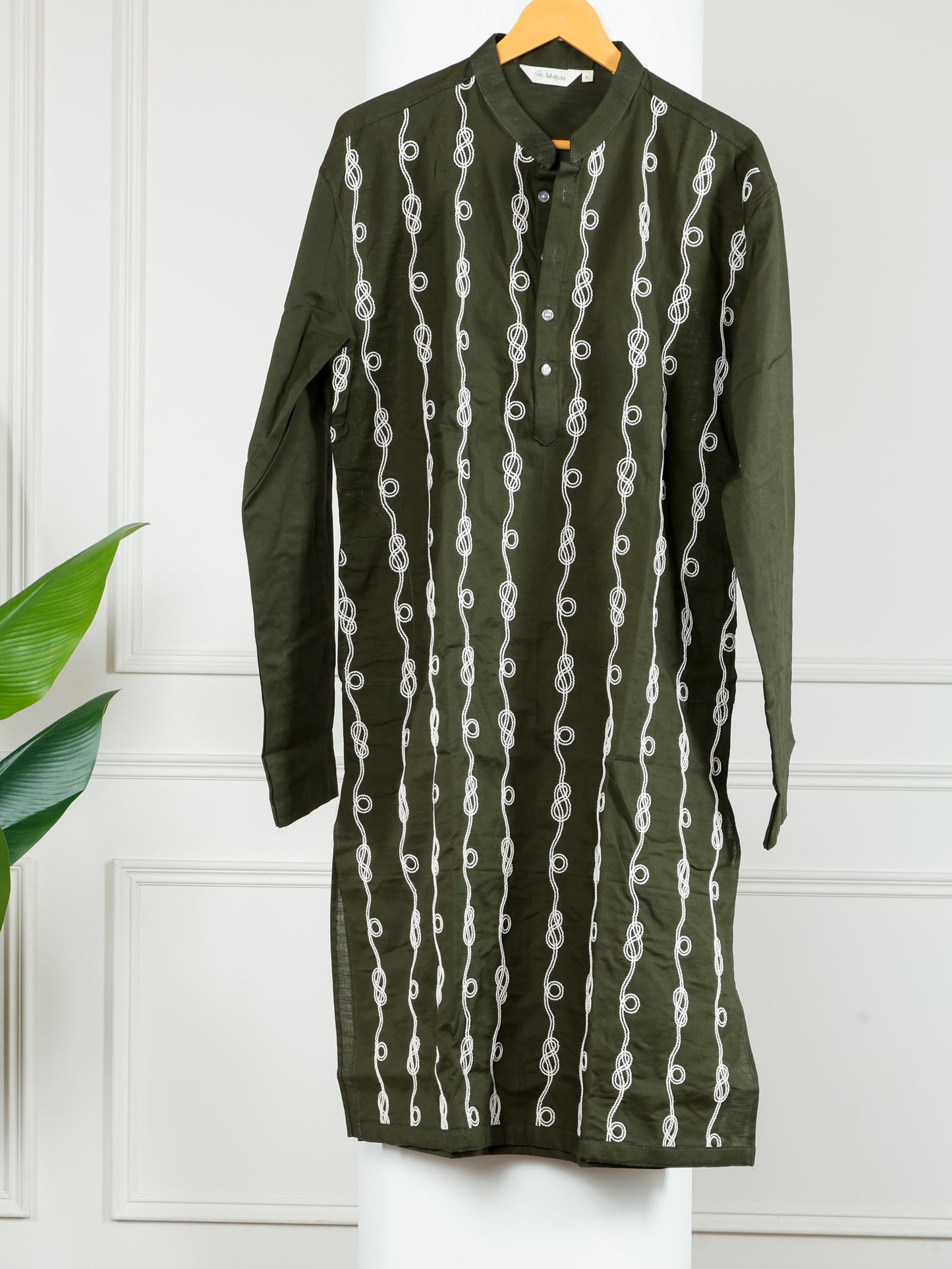 Spiral Embroidered only Kurta-Regal Olive