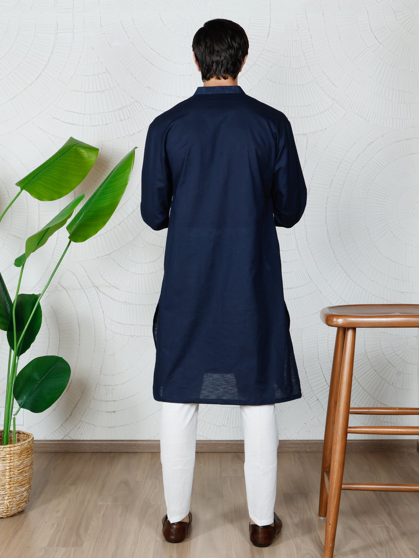 Spiral Embroidered Kurta-Pant Set-Regal Navy Blue