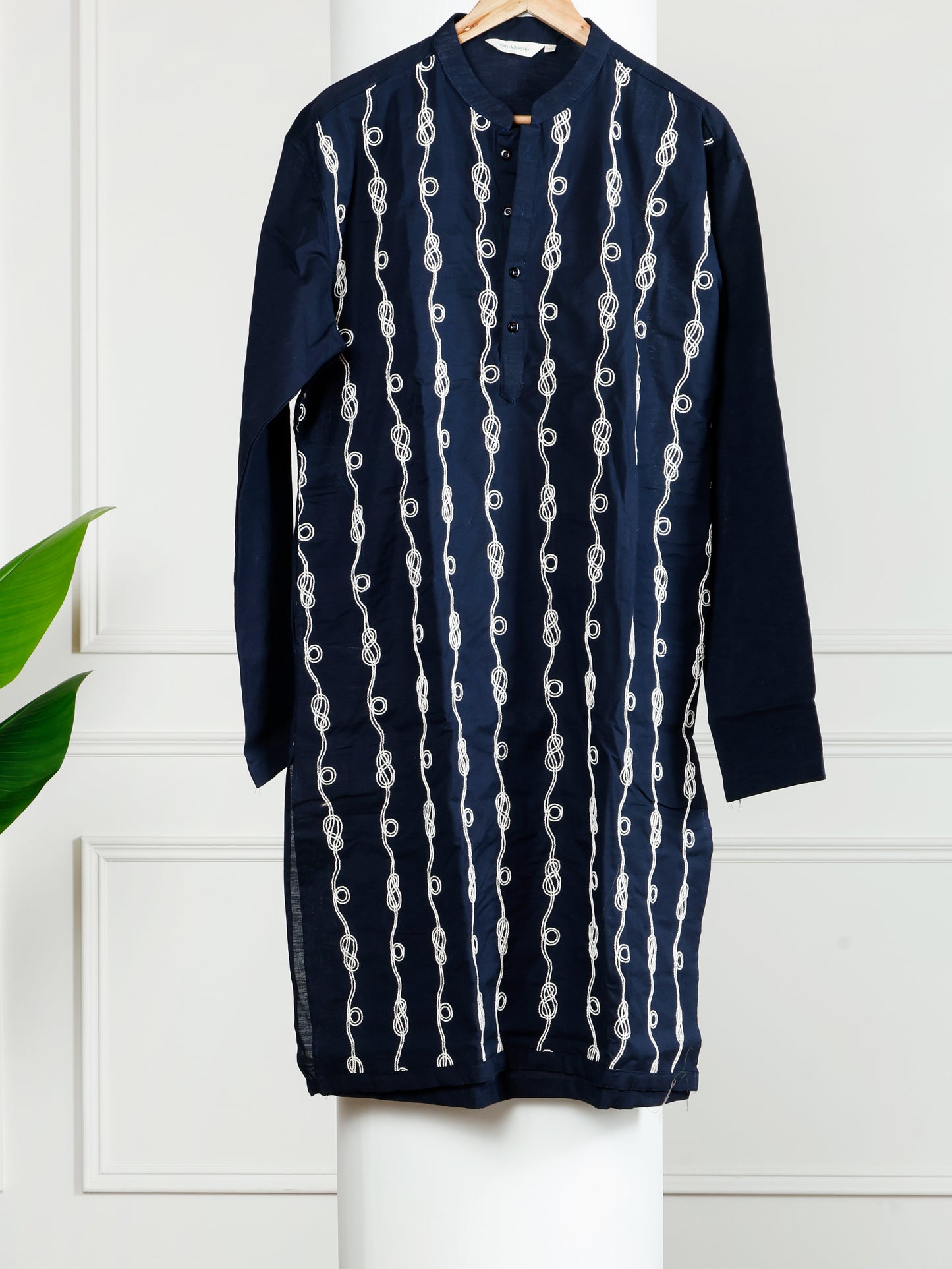 Spiral Embroidered Kurta-Pant Set-Regal Navy Blue