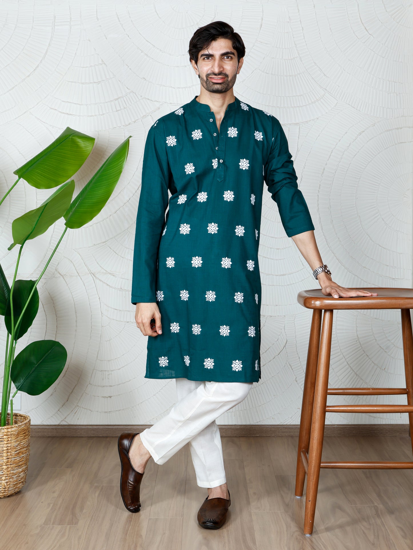 Deep Emerald Green Chikankari Kurta and Pant set