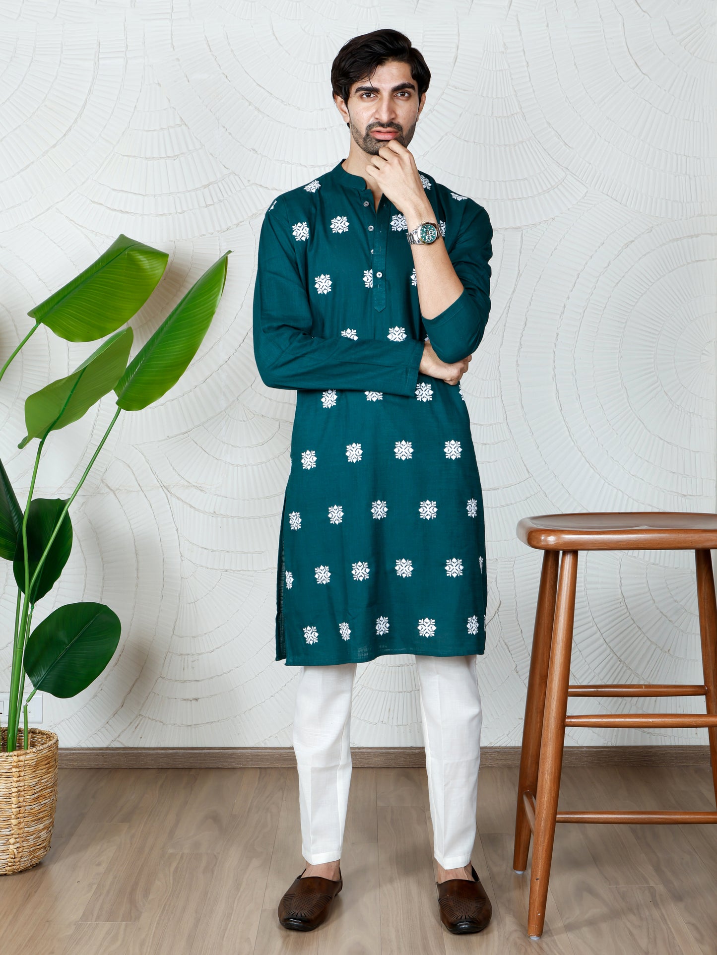 Deep Emerald Green Chikankari Kurta and Pant set