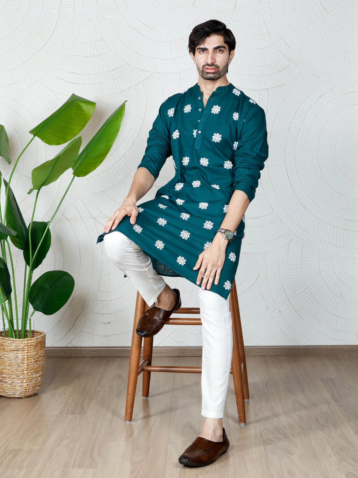 Deep Emerald Green Chikankari Kurta and Pant set