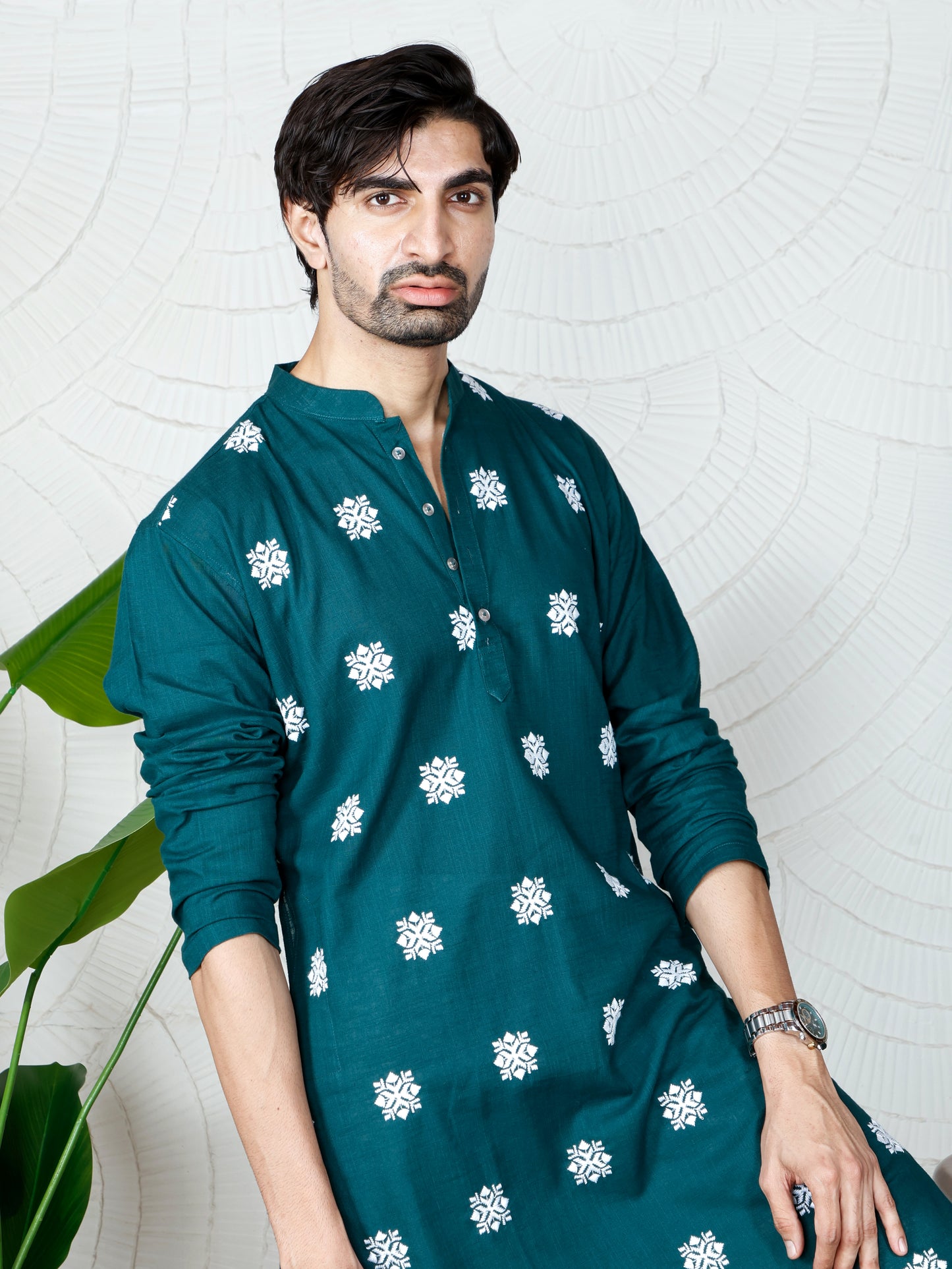 Deep Emerald Green Chikankari Kurta and Pant set