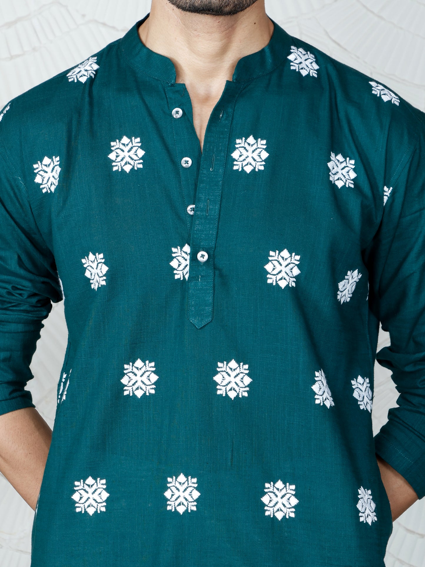 Deep Emerald Green Chikankari Kurta and Pant set