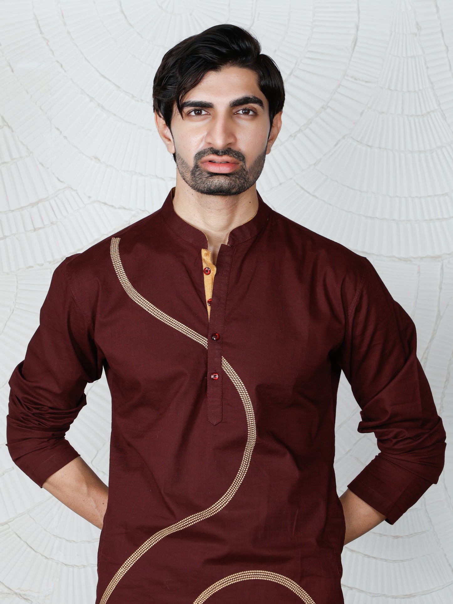 Swirl Kurta and Pant set-Burgundy