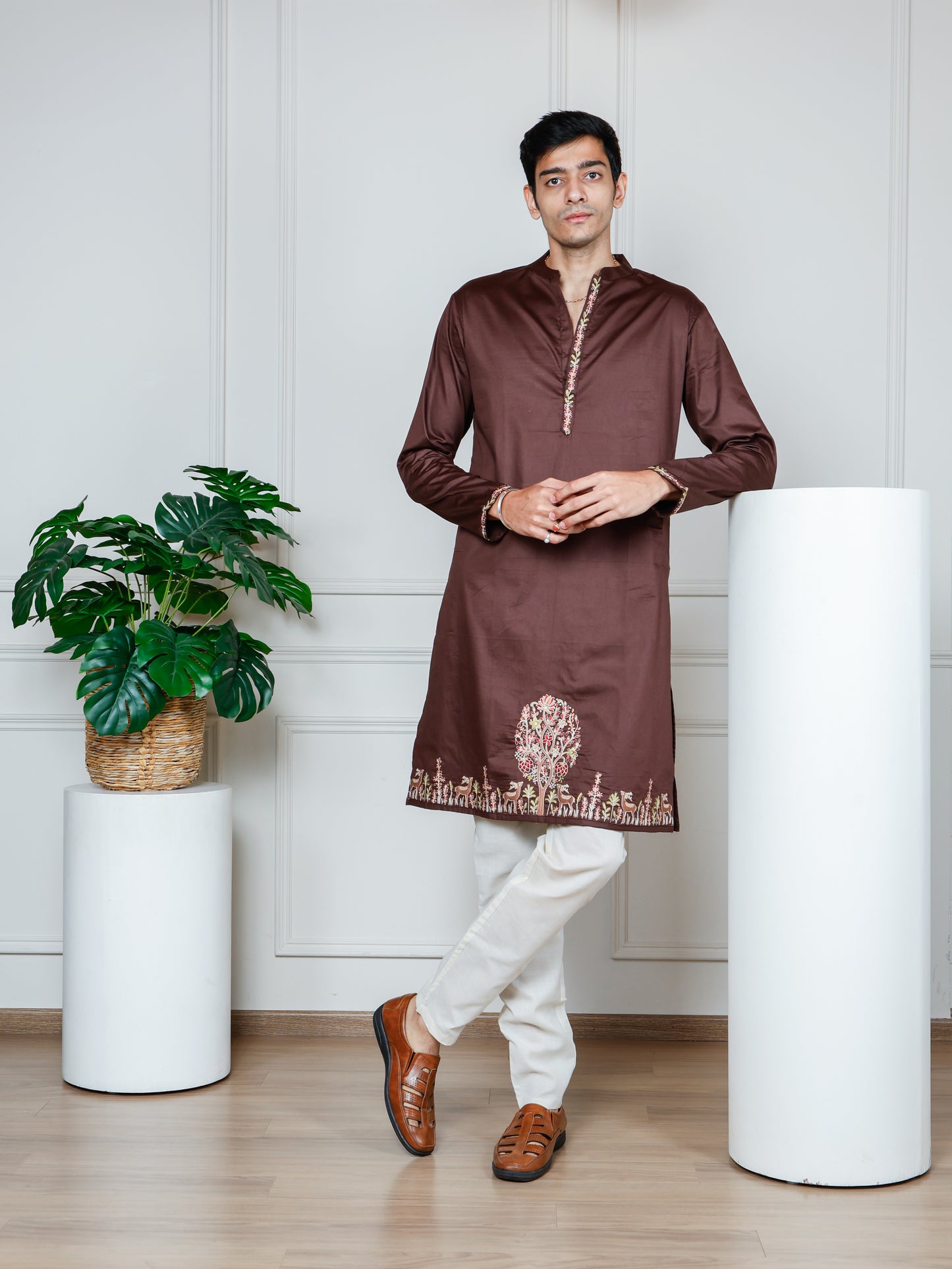 Woodland Harmony Embroidered only Kurta -Brown