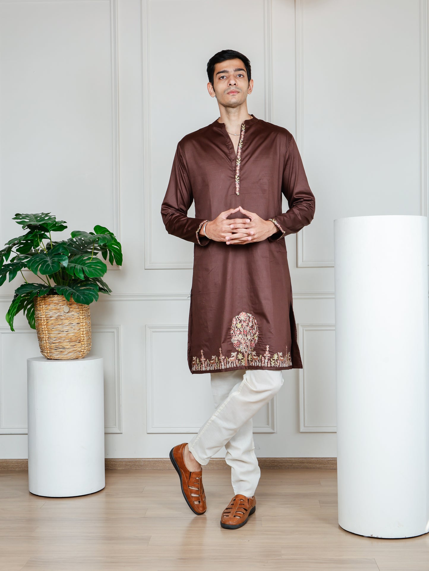 Woodland Harmony Embroidered only Kurta -Brown