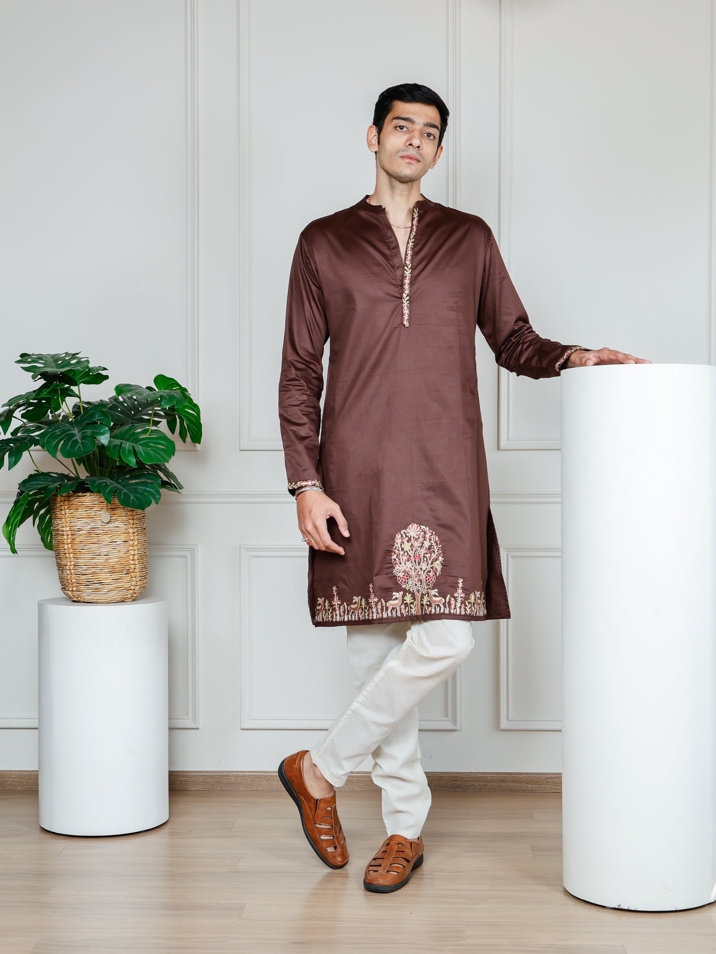 Woodland Harmony Embroidered only Kurta -Brown